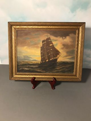 Eliot Candee Clark Signed Oil Painting In Carved Wood Frame - Sailing Ship 15x11 "