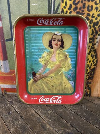 Vintage 1938 Coca Cola Tray Sign 7up Pepsi Orange Crush Dr Pepper Yellow Dress