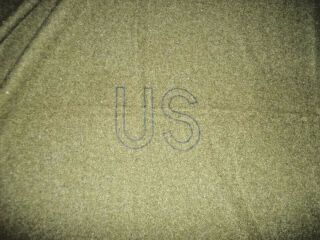 Vintage U.  S.  Army Olive Green Military Wool Blanket Size 82 " X 64 "
