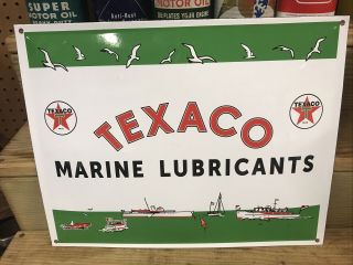 Texaco Marine Motor Oil Porcelain Sign Gas Pump Plate Vintage Style
