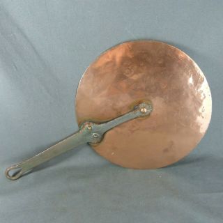 French Antique Copper Sauce Pan Lid Tinned Cast Iron Handle Riveted Ø 9 