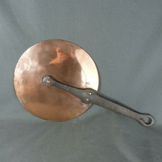 Faurie French Antique Copper Sauce Pan Lid Tinned Cast Iron Handle Riveted Ø 9 "