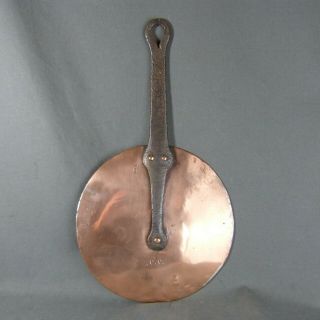 FAURIE French Antique Copper Sauce Pan Lid Tinned Cast Iron Handle Riveted Ø 9 