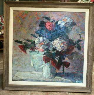 Ernest Lacy Oil Painting " Camillias " Signed Listed California Artist