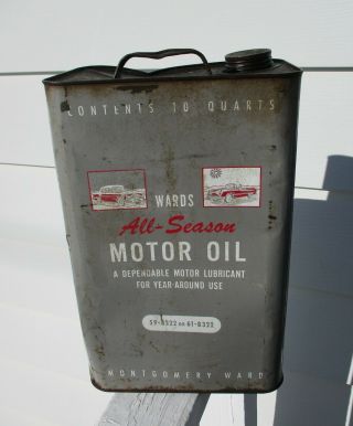 Vintage Large Montgomery Wards Advertising Motor Oil 2 1/2 Gallon Size Can Tin