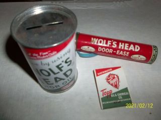 Vintage Metal Wolfs Head oil can bank - door ease & matchbook - Oil City,  Pa. 2