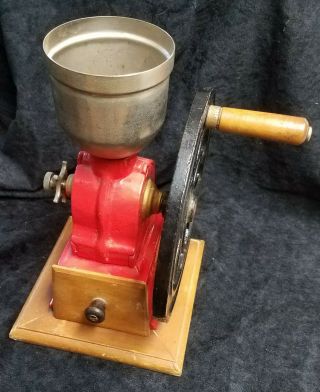 Antique Elma Cast Iron Coffee Grinder Mill Red/black No Lid
