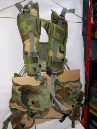Usgi Woodland Enhanced Tactical Load Bearing Vest With Pistol Belt And Butt Pack