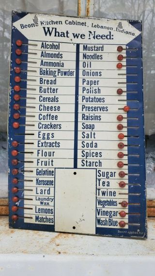 Boone Kitchen Cabinet " What We Need " Metal Shopping List 40s Vintage