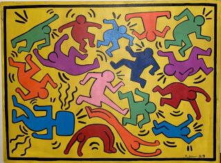 Acrylic Painting On Canvas By Keith Haring,  Signed,  C.  O.  A.