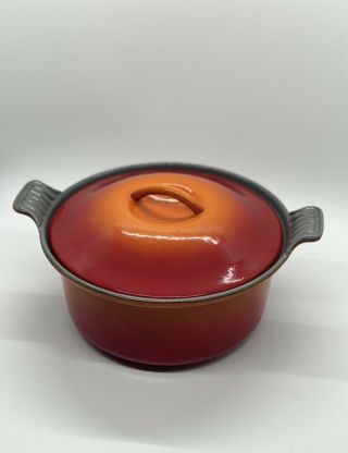 Vintage - Le Creuset 1 Qt Dutch Oven 18 Flame Red Orange Enameled Cast Iron