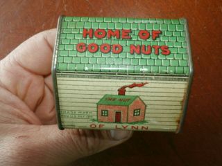 Vintage Antique Tin Metal Nut House Lynn Ma Candy Peanut Container Advertising