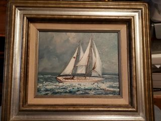 Vintage Oil On Canvas Seascape Sailboat Painting Listed Artist Jean Amiot