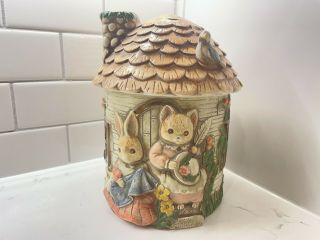Vintage Takahashi Storybook Cottage Cookie Jar Rabbit Bear Bunny Kitten Animals
