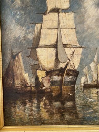 Herman Niemeier 19th C Listed Impressionist Maritime Oil on Canvas Sailing Ships 2