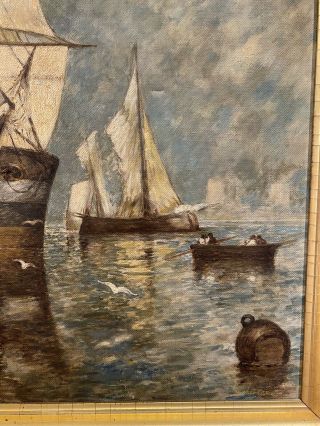 Herman Niemeier 19th C Listed Impressionist Maritime Oil on Canvas Sailing Ships 3