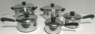 10 Pc Set Revere Ware Stock Pots / Sauce Pans Tri - Ply Disc Bottom Vintage