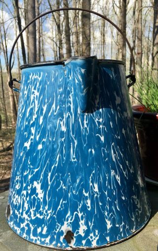 Vintage Large Graniteware Blue Enamelware Coffee Pot Cowboy No Lid