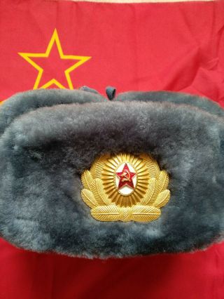 Soviet Army Vintage Warm Officer Winter Hat Ushanka 81 Size 58 Wool Sheepskin