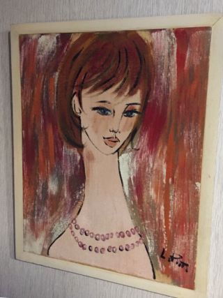 Mid - Century Modern Oil Painting Long Neck Woman Lady Signed Art 1960 