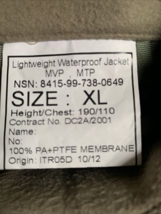 XL British Army Issue MTP Goretex Lightweight Waterproof Windproof MVP Jacket 3