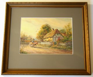 Watercolor - 19th C.  British Cottage Scene - Signed J.  Brill