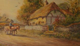 Watercolor - 19th c.  British Cottage scene - Signed J.  BRILL 3