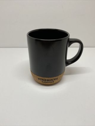 Starbucks Coffee Cork Bottom 2009 Large Black Brown Ceramic Mug Tea Cup