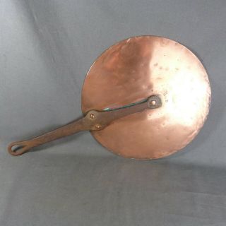 French Antique Copper Sauce Pan Lid Tinned Cast Iron Handle Riveted Ø 10.  1/4 