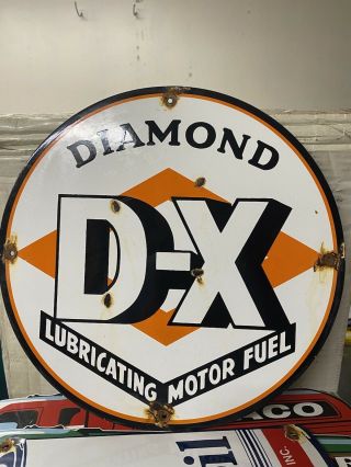 Diamond Dx Lubricating Motor Fuel,  Vintage Porcelain D - X Gas Station Pump Sign
