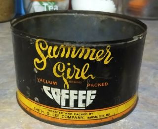 Rare Old H.  D.  Lee " Summer Girl " Coffee Tin Can.  Salina,  & Kansas City