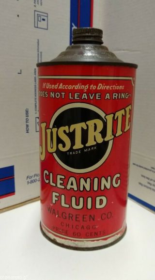 Vintage Justrite Cleaning Fluid 1 Quart Cone Top Can Walgreen Co Chicago Ill