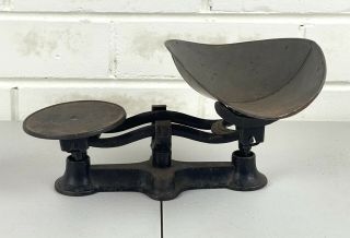 Small Antique Set Of Cast Iron Scales W.  Pan - Black Painted Finish