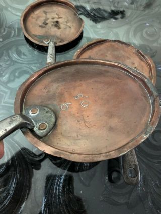 3 ANTIQUE FRENCH AND COPPER POT IRON HANDLE VARIOUS SIZES SMALL 2