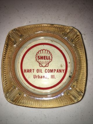Vintage 1930’s 1940’s Shell Gas & Oil Glass Ash Tray Hart Oil Company Urbana Il