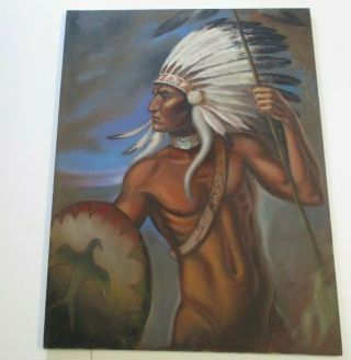 Becerra Painting Large Surrealist Modernist Native American Indian Nude Chief