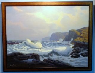 Ca.  1970 Seascape Oil On Canvas By George Holloway (1882 - 1977)