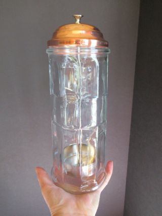 Vtg Gemco Paneled Glass Soda Fountain Straw Dispenser/holder Copper Lid 11 "