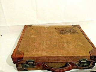 Vintage British Army Travel Case Suitcase Canvas & Leather.  With 3 Faded Labels