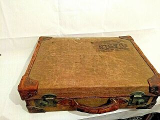 Vintage British Army Travel Case Suitcase Canvas & Leather.  With 3 Faded Labels 2