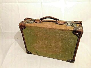 Vintage British Army Travel Case Suitcase Canvas & Leather.  With 3 Faded Labels 3