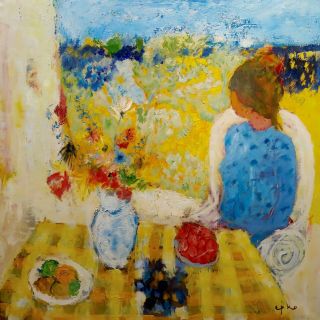 Willering Epko - Woman at table outdoor - Oil painting on canvas 3