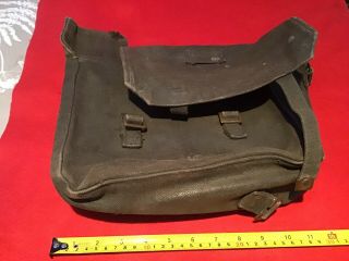 Vintage Ww2 Canvas Green Satchel Bag With Brass Buckles