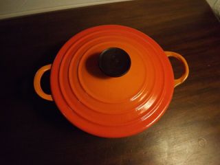 Le Creuset " B " Pot W/lid Flame Orange Enameled Cast Iron Dutch Oven Pot 1.  5 - 2qt
