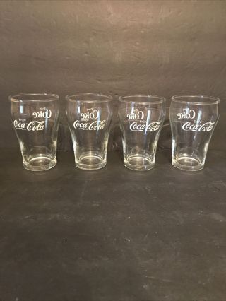 Vintage Small Coca Cola / Enjoy Coke Drinking Glasses Set Of 4