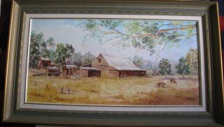 Lyn Gleeson Australian Framed Oil " Old Farm Sheds Near Mansfield " Victoria 1985