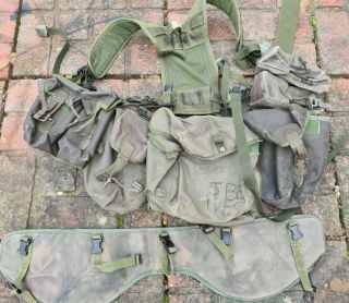 British Army Olive Plce Webbing Yoke Belt Five Pouches Mixed Grade 1