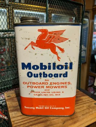Vintage Mobil Mobiloil Outboard Motor Oil 1 Quart All Metal Can