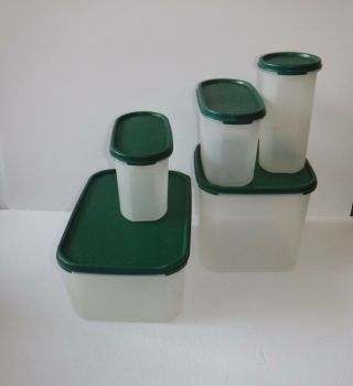 Tupperware Set Of 5 Oval Rectangular Round Square Modular Mates Hunter Green
