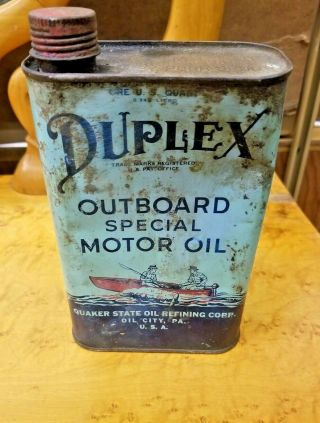 Vintage Quaker State Duplex Outboard Special Motor Oil 1 Qt Can,  Ok